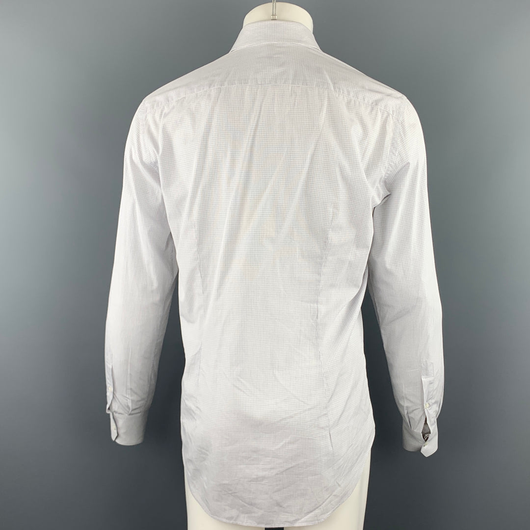 LANVIN Size M Grey Window Pane Cotton Button Up Long Sleeve Shirt