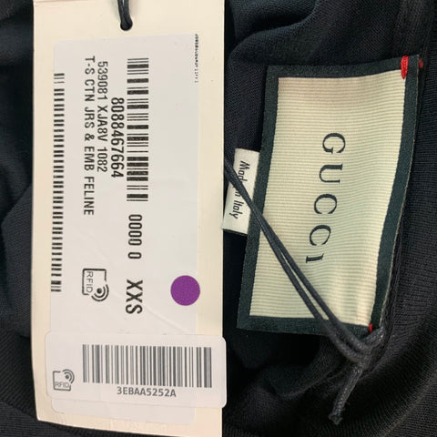 GUCCI Size XXS Black Gold Embroidery Cotton Crew-Neck T-shirt