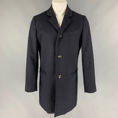 A.P.C. Size L Navy Wool / Polyamide Single Breasted Coat