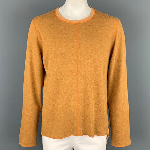 RYAN ROBERTS Size L Honey Polyester Blend Crew-Neck Pullover