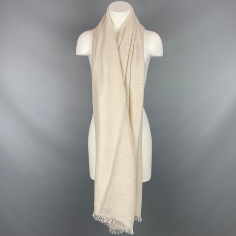 BRUNELLO CUCINELLI Bufanda color crema de cachemira y seda con flecos y lentejuelas