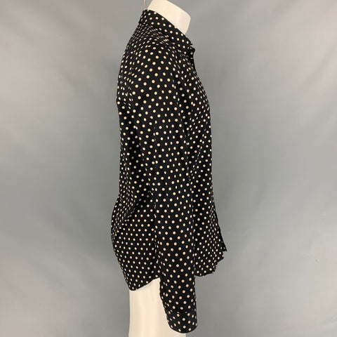 BURBERRY PRORSUM Talla L Camisa de manga larga con botones de algodón a lunares en negro y crema