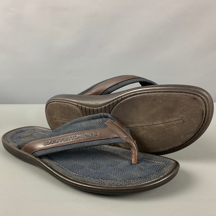 LOUIS VUITTON Size 10 Navy Brown Textured Nylon Sandals