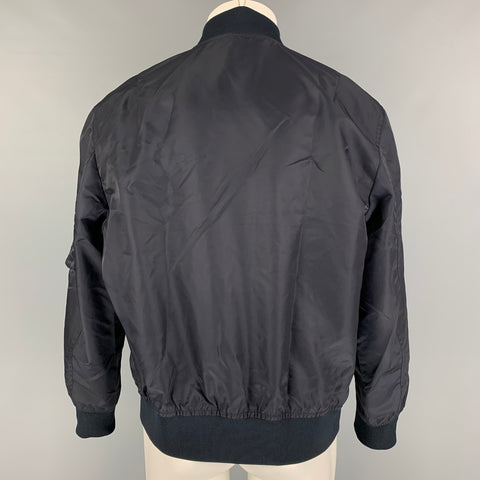 VALENTINO Size 40 Navy Dragons Garden Polyamide Zip Up Bomber Jacket