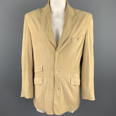 FACONNABLE Size L Khaki Suede Notch Lapel Coat