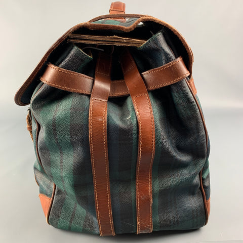 Vintage RALPH LAUREN Green & Black Blackwatch Coated Canvas Tan Weekener Bag
