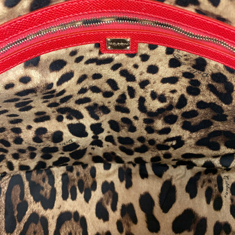 DOLCE & GABBANA Red Textured Leather Shopping Vitello Stampa Dauphi Tote