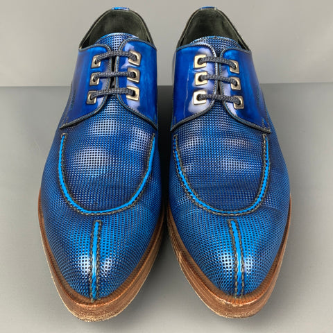 CALZOLERIA HARRIS Size 9 Royal Blue Textured Leather Split Toe Lace Up Shoes