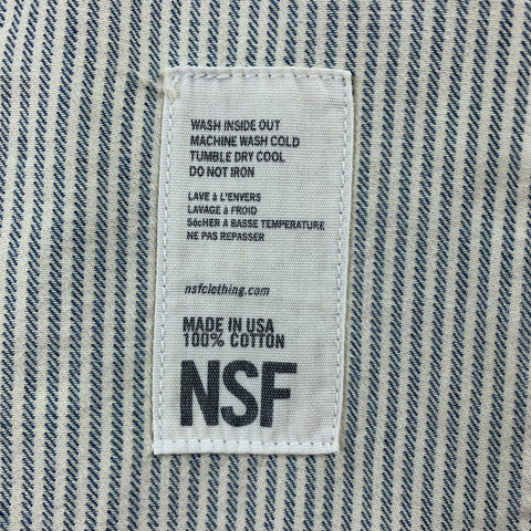 NSF Size S Indigo Stripe Distressed Paint Splash Cotton Button Up Long Sleeve Shirt