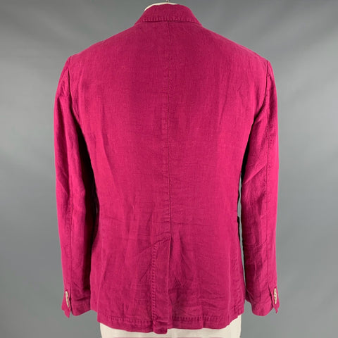 120% LINO Chest Size 44 Raspberry Linen Notch Lapel Sport Coat