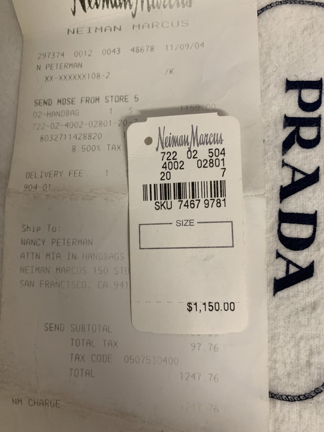Prada bag authenticity card and receipts