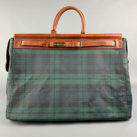 Vintage RALPH LAUREN Green & Black Tan Blackwatch Leather Duffle Bag