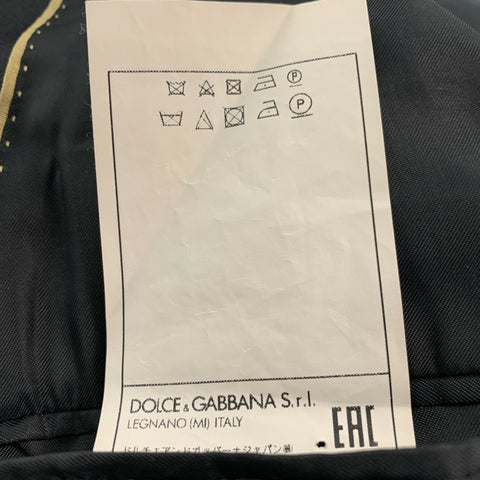 DOLCE &amp; GABBANA Taille 46 Orange Noir Solide Laine Soie Peak Revers Costume