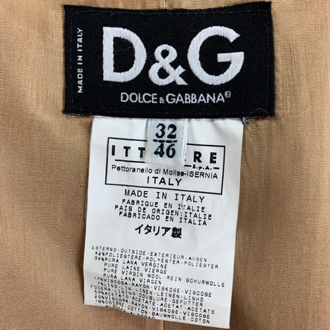 D&G by DOLCE & GABBANA Size 36 Khaki Navy Stripe Polyester Blend Notch Lapel Suit