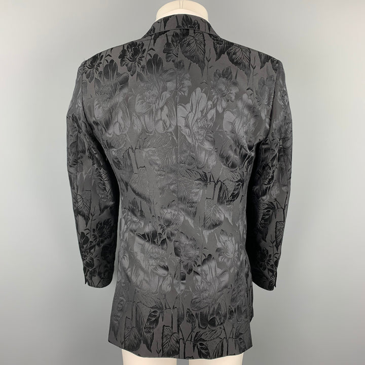 TED BAKER Size 38 Regular Black Jacquard Wool / Silk Peak Lapel Sport Coat