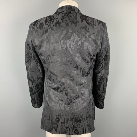 TED BAKER Size 38 Regular Black Jacquard Wool / Silk Peak Lapel Sport Coat