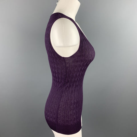 M MISSONI Size 2 Purple Knitted Textured Wool / Viscose Casual Sleeveless Top