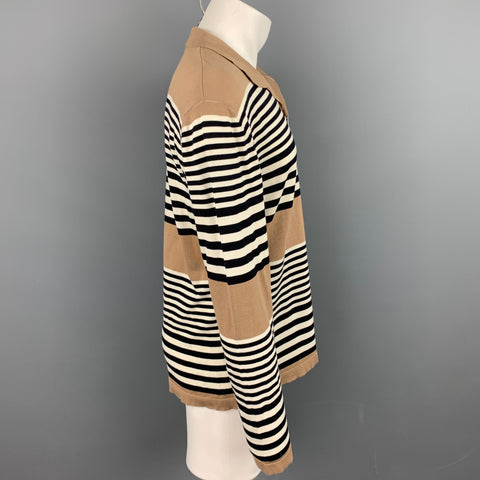 MR P. Size M Taupe Stripe Cotton V-Neck Pullover Sweater