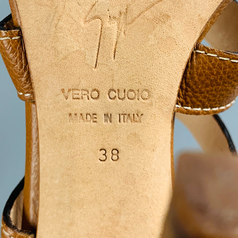GIUSEPPE ZANOTTI Size 8 Brown Gold Leather Studded Ankle Sandals