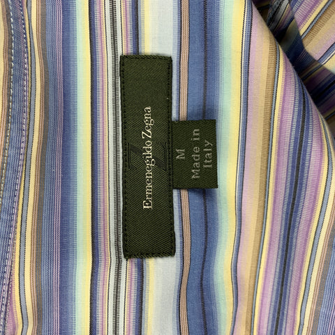 ERMENEGILDO ZEGNA Size M Lilac & Blue Stripe Cotton Button Down Long Sleeve Shirt