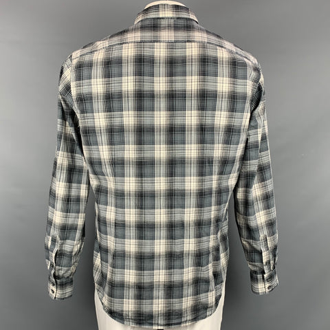 JOHN VARVATOS * U.S.A. Size L Gray & Olive Plaid Cotton Long Sleeve Shirt
