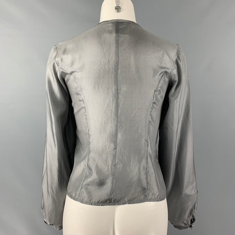 AGNÈS B. Size 4 Light Gray Silk Long Sleeve Casual Top
