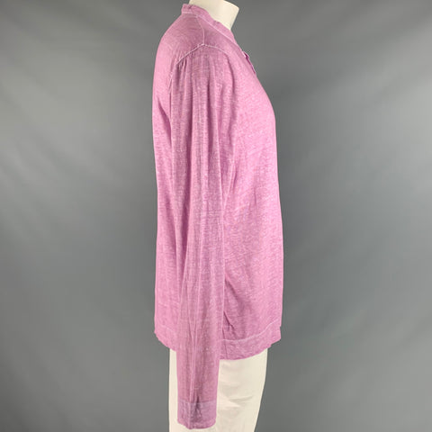 120% LINO Size 46 Pink Linen Henley Pullover
