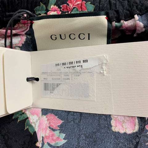 GUCCI Size XS Black Pink Floral Silk Flat Front Shorts