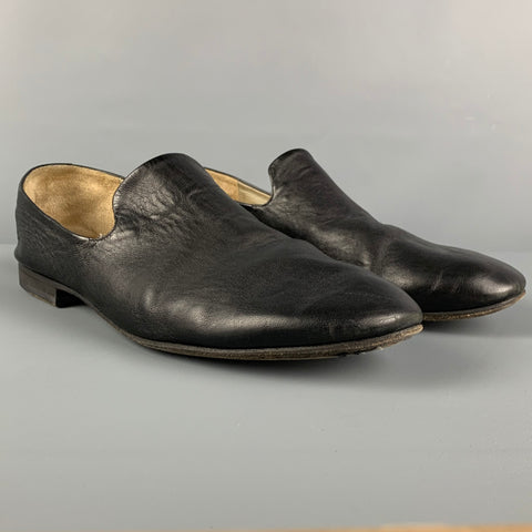 MARSELL Size 11 Black Distressed Leather Loafers