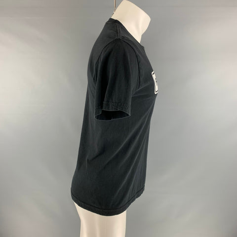 VINTAGE Taille S T-shirt à col rond en coton graphique noir blanc