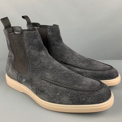 SANTONI Size 11 Grey Textured Suede Pull On Boots
