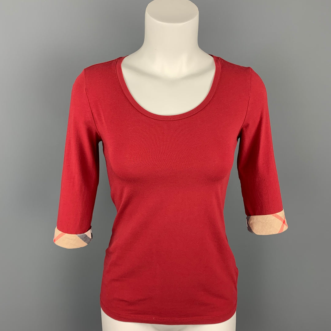 BURBERRY Size XS Red Cotton Blend T-Shirt