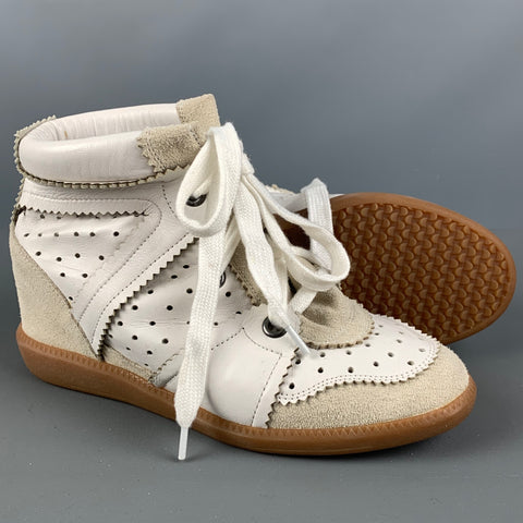 ISABEL MARANT Zapatillas de deporte con cuña perforada de cuero blanco talla 7