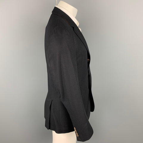 LORO PIANA Size 38 Black Cashmere Notch Lapel Sport Coat