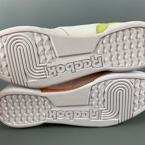 REEBOK Size 10.5 White Orange & Green Leather Lace Up Sneakers
