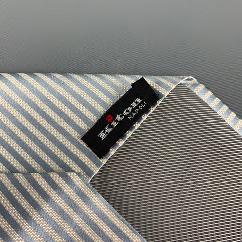 KITON White Light Blue Diagonal Stripe Silk Tie