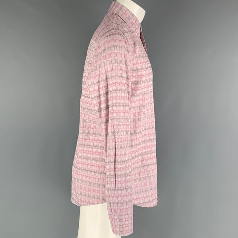 MR. TURK Size M Pink White Cotton Long Sleeve Shirt