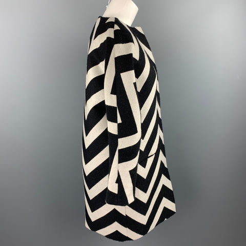 MSGM Size 6 Black & White Chevron Wool / Silk Collarless Coat