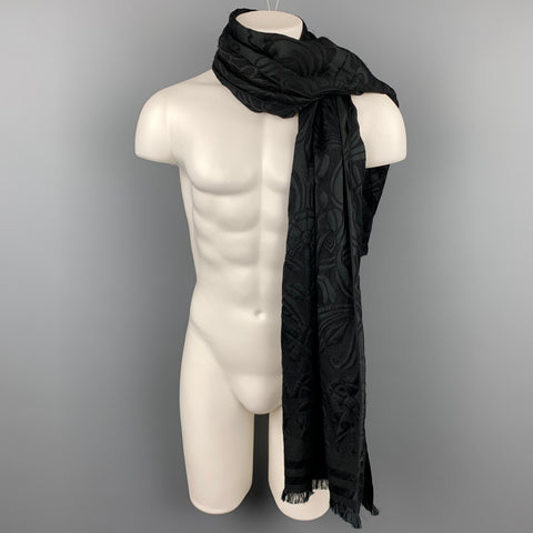 LIBERTY OF LONDON Size One Size Black Jacquard Silk / Wool Fringe Scarf