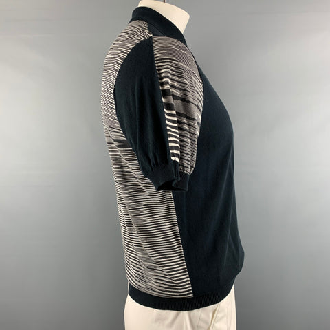 MISSONI Size L Black White Stripe Cotton Polo