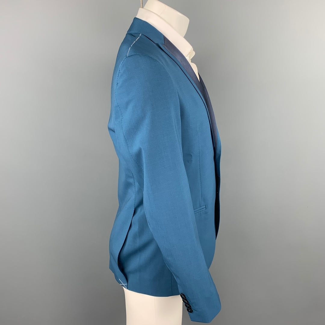 TONELLO Size 40 Teal Wool Blend Peak Lapel Sport Coat