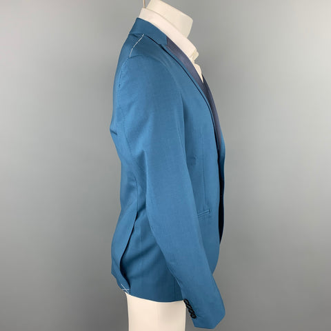 TONELLO Size 40 Teal Wool Blend Peak Lapel Sport Coat