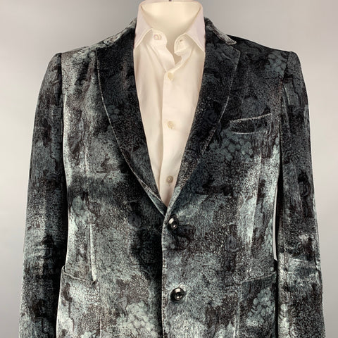 ETRO Size 44 Black & Grey Print Viscose / Silk Notch Lapel Sport Coat