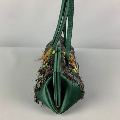 CLAUDIO MERAZZI Green Feather Satin Top Handles Handbag