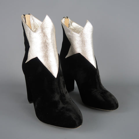 CHARLOTTE OLYMPIA Talla 7 Botas Galactica de cuero plateado de terciopelo negro