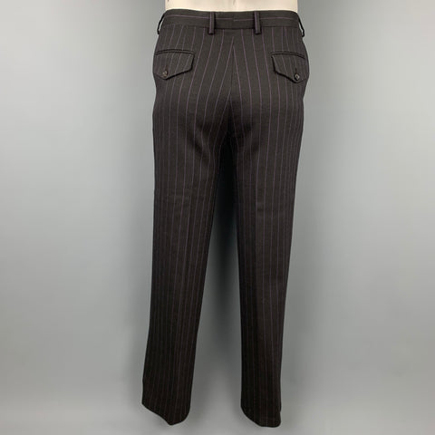 MOSCHINO Size 42 Regular Black Stripe Wool Blend Notch Lapel Suit