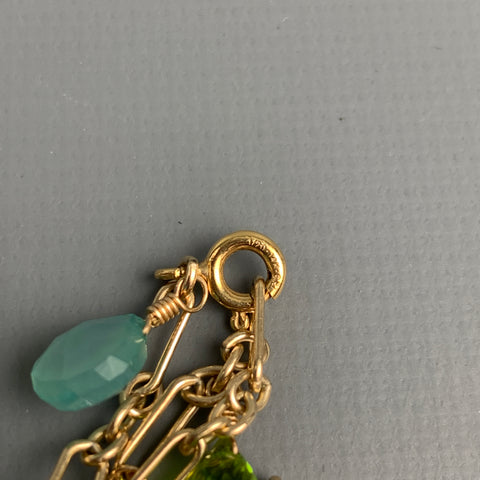VINTAGE Gold Plated Chain Link Semi-Precious Stone Necklace