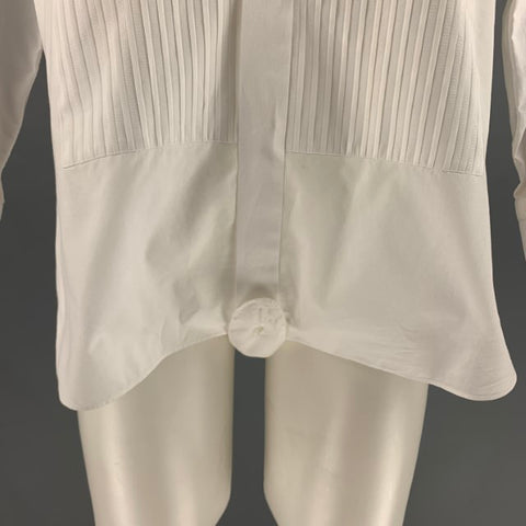 BRIONI Size 38 White Cotton Pleated Long Sleeve Tuxedo Shirt