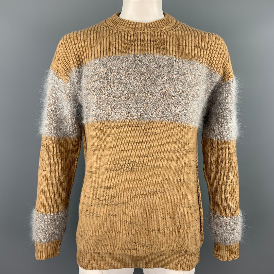 ROBERTO COLLINA Size L Tan & Grey Knitted Wool Blend Crew-Neck Sweater