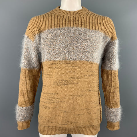 ROBERTO COLLINA Size L Tan & Grey Knitted Wool Blend Crew-Neck Sweater